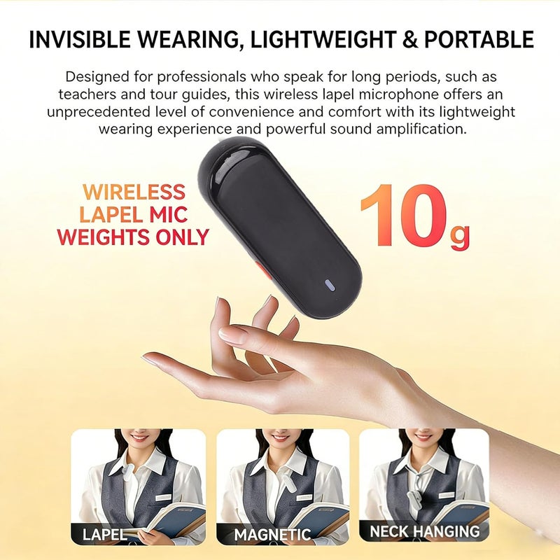 Voice Amplifier with 2 Wireless Lavalier Microphones, Bluetooth Magnetic Clip On Mics, Portable Rechargeable Speaker, for Teaching (Black) - Image 5