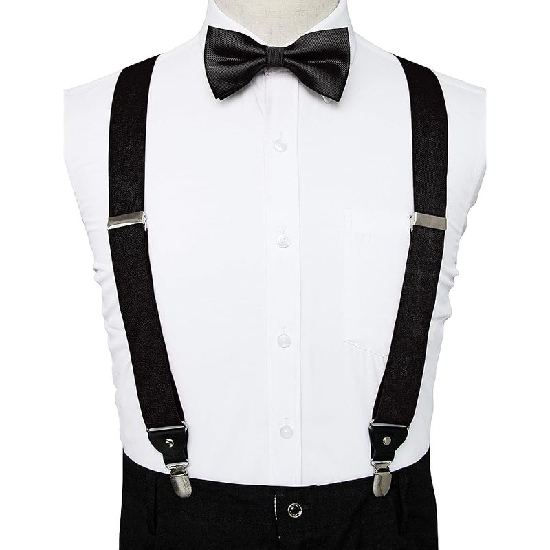 JEMYGINS Solid Color Suspender and Silk Bow Tie Sets for Men, Black, general - Image 4