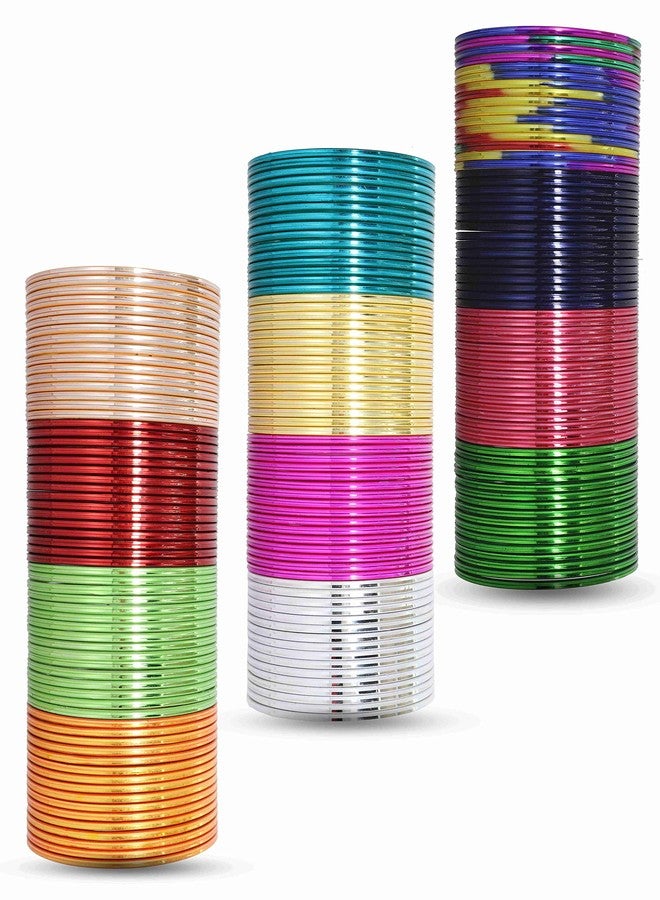 ZULKA Non-Precious Metal with Multicolour Shining Plain Bangles Set For Women and Girls, (Multicolour_2.4 Inches), Pack of 192 Bangles - Image 4