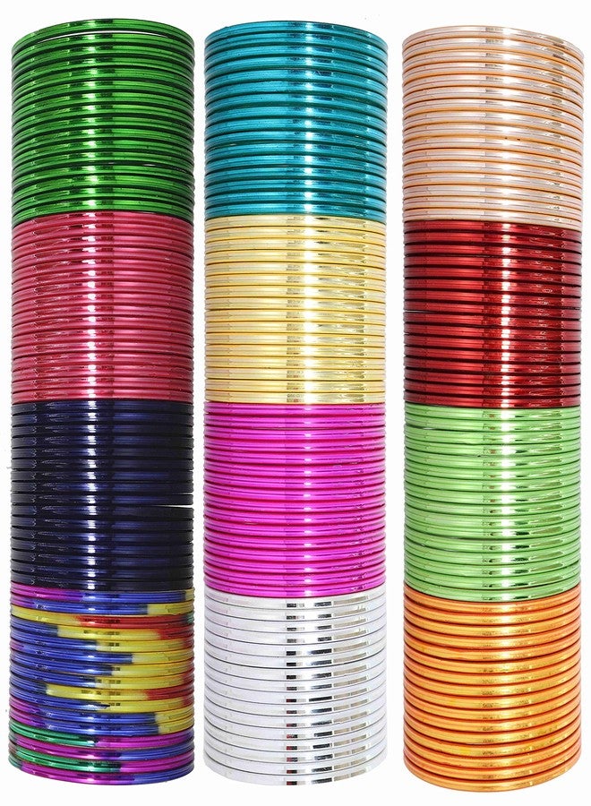 ZULKA Non-Precious Metal with Multicolour Shining Plain Bangles Set For Women and Girls, (Multicolour_2.4 Inches), Pack of 192 Bangles - Image 1