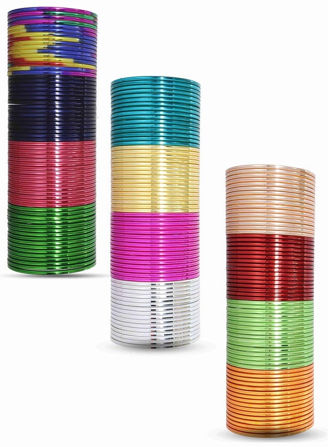 ZULKA Non-Precious Metal with Multicolour Shining Plain Bangles Set For Women and Girls, (Multicolour_2.4 Inches), Pack of 192 Bangles - Image 3