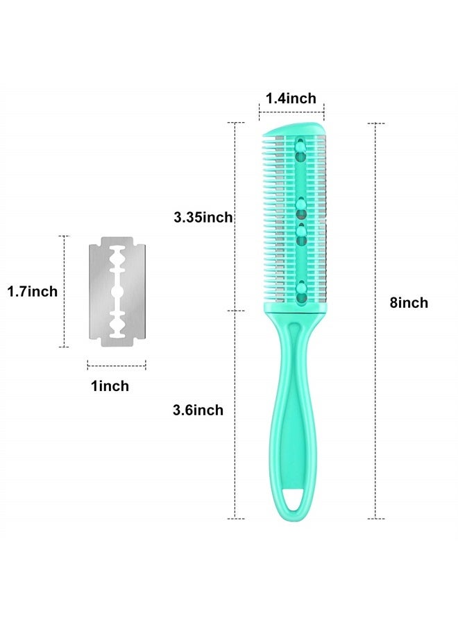 Maitys 3 Pieces Razor Comb with 10 Pieces Razors, Hair Cutter Comb Cutting Scissors, Double Edge Razor, Hair Thinning Comb Slim Haircuts Cutting Tool (Green, Purple, Pink) - Image 2