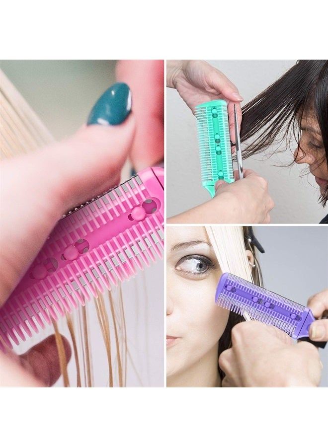 Maitys 3 Pieces Razor Comb with 10 Pieces Razors, Hair Cutter Comb Cutting Scissors, Double Edge Razor, Hair Thinning Comb Slim Haircuts Cutting Tool (Green, Purple, Pink) - Image 3