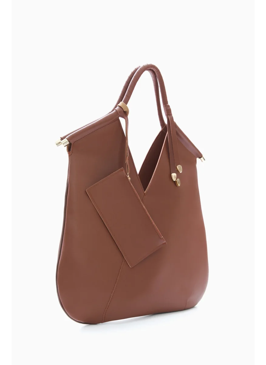 Wecre8 Cognac V-Cut Tote Bag by WECRE8