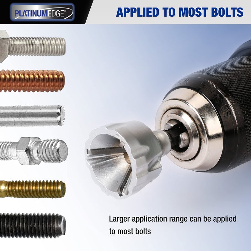PLATINUMEDGE Deburring External Chamfer Tool, YG8 Carbide Blade, Deburring Drill Bit, Remove Burr Tools, Quick Release 1/4inch Hex Shank, Repairing Damaged Bolts, Fits for 1/8”-3/4” (3mm-19mm) - Image 4