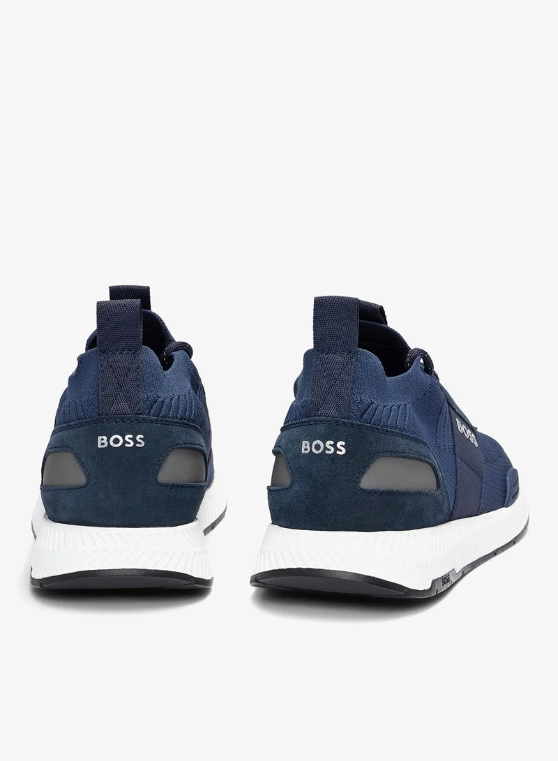 BOSS Knitted-upper trainers with branding and suede trims