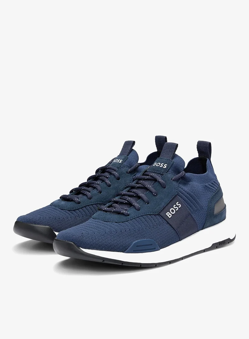 BOSS Knitted-upper trainers with branding and suede trims