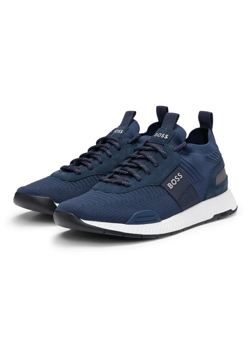 BOSS Knitted-upper trainers with branding and suede trims