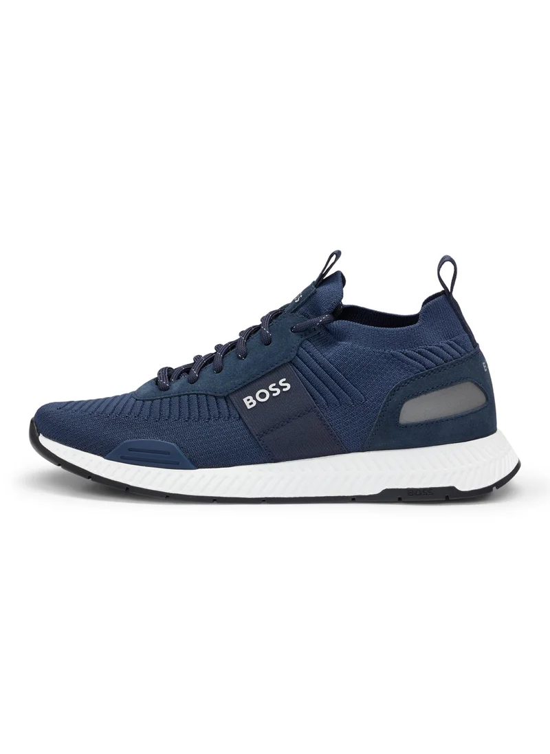 BOSS Knitted-upper trainers with branding and suede trims