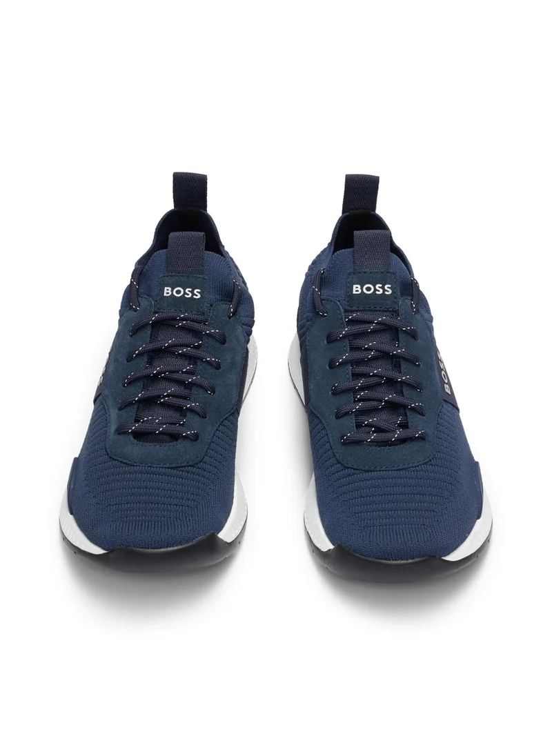 BOSS Knitted-upper trainers with branding and suede trims