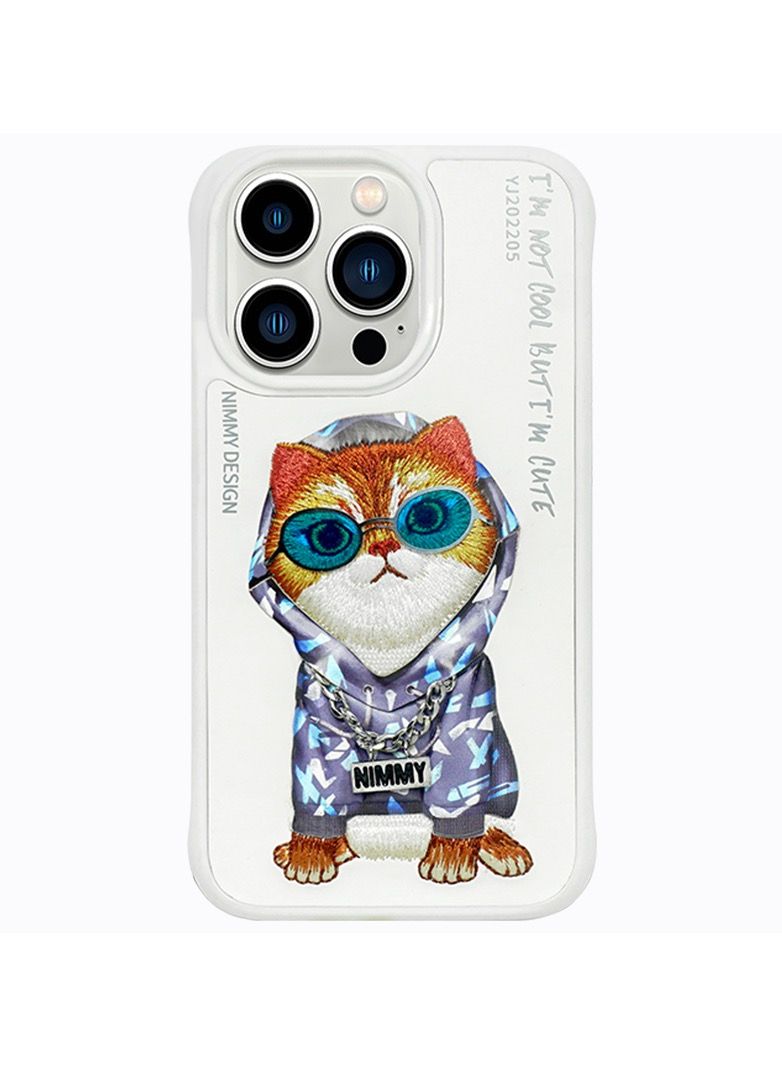 Nimmy Apple iPhone 14 Pro Cute Cat With Original Glasses & Original Chain 3D Embroidery Case - Image 1