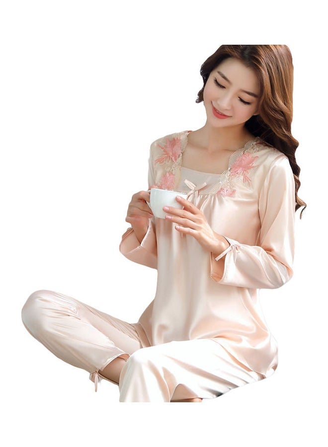 NIBEMINENT 2-Piece Floral Square Collar Pyjama Set Beige  - Image 1