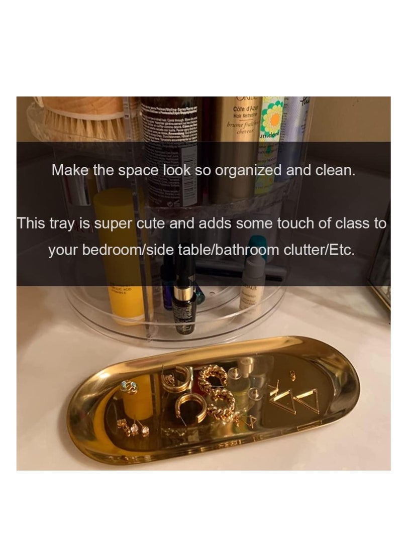 سيوسي الفولاذ المقاوم للصدأ ديكور صينية ، مجموعة من 2 ، 7 بوصة طويلة ، والمجوهرات وأدوات المائدة ، مدير مستحضرات التجميل ، وأدوات المائدة الحمام المتنوعة ، تخزين صينية صغيرة ، البيضاوي ، والذهب - Image 5
