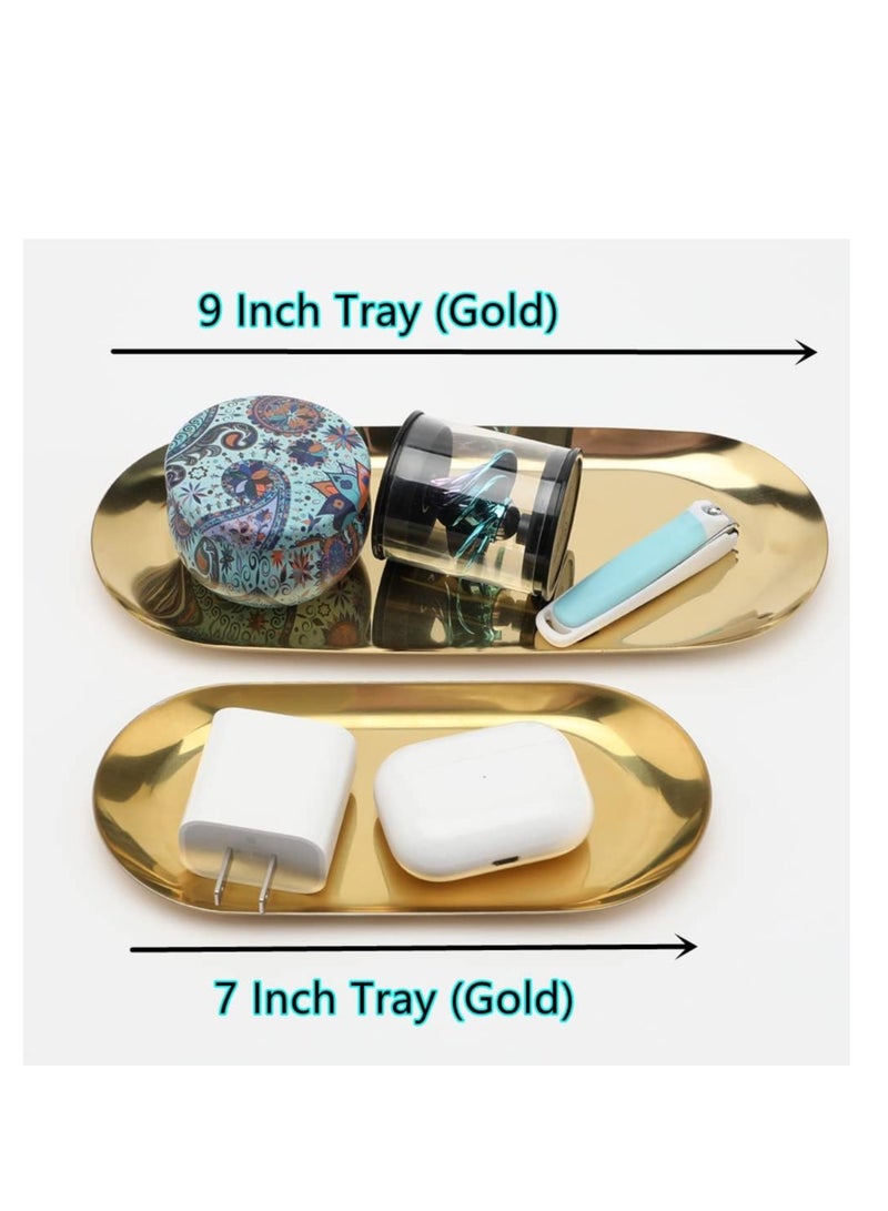 سيوسي الفولاذ المقاوم للصدأ ديكور صينية ، مجموعة من 2 ، 7 بوصة طويلة ، والمجوهرات وأدوات المائدة ، مدير مستحضرات التجميل ، وأدوات المائدة الحمام المتنوعة ، تخزين صينية صغيرة ، البيضاوي ، والذهب - Image 4