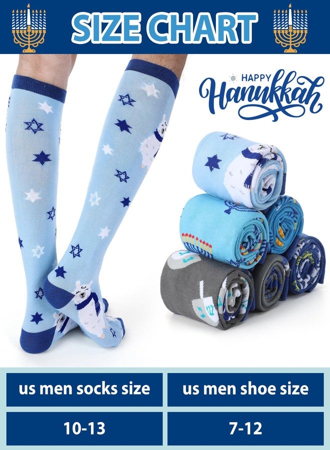 Shyyween 6 Pairs Men's Hanukkah Socks Novelty Festive Chanukah Knee High Socks with Dreidel, Menorah & Star of David Designsjudaica Gifts for Jewish Festival of Lights Celebration - Image 2