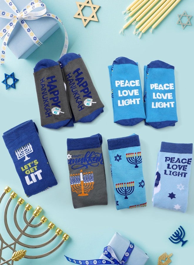 Shyyween 6 Pairs Men's Hanukkah Socks Novelty Festive Chanukah Knee High Socks with Dreidel, Menorah & Star of David Designsjudaica Gifts for Jewish Festival of Lights Celebration - Image 5