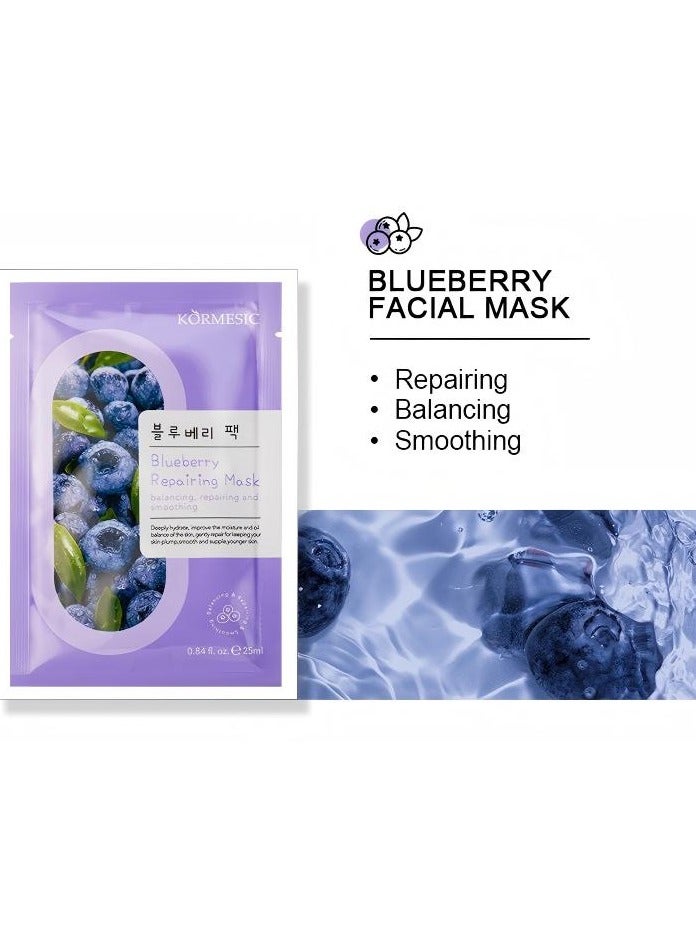 Kormesic Blueberry Extract Hydrating Antioxidant Sheet Mask Set - 5 Pack (25ml Each)  - Image 2