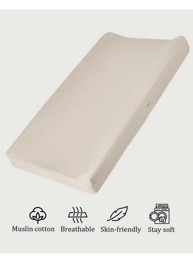 QUENESS Muslin Changing Pad Cover for Baby Boys Girls, Ultra Soft Breathable Diaper Changing Table Pad Cover, Neutral Fitted Changing Pad Sheets - Image 2