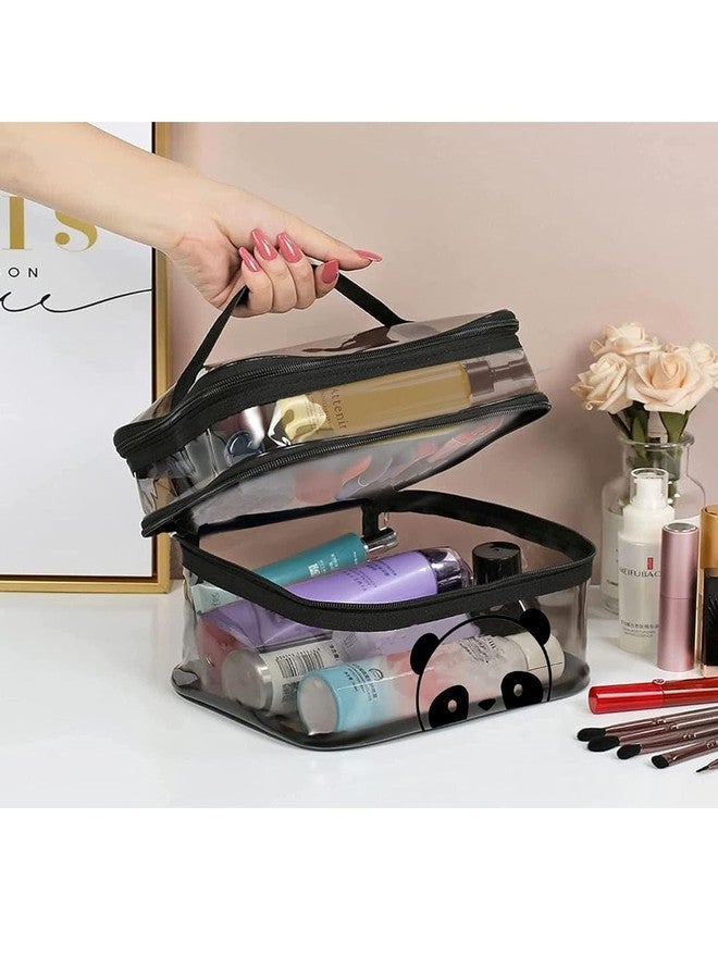 BURNINGFIRE Transparent PVC 2 Zipper Double Layer Large Bag, Travel Cosmetic Case, Toiletry Organizer, Travel Cosmetic Bag Pouch for Girls, Shaving Kit Toiletry Bag, Size- 26x17x 17.5cm. (Black) - Image 5