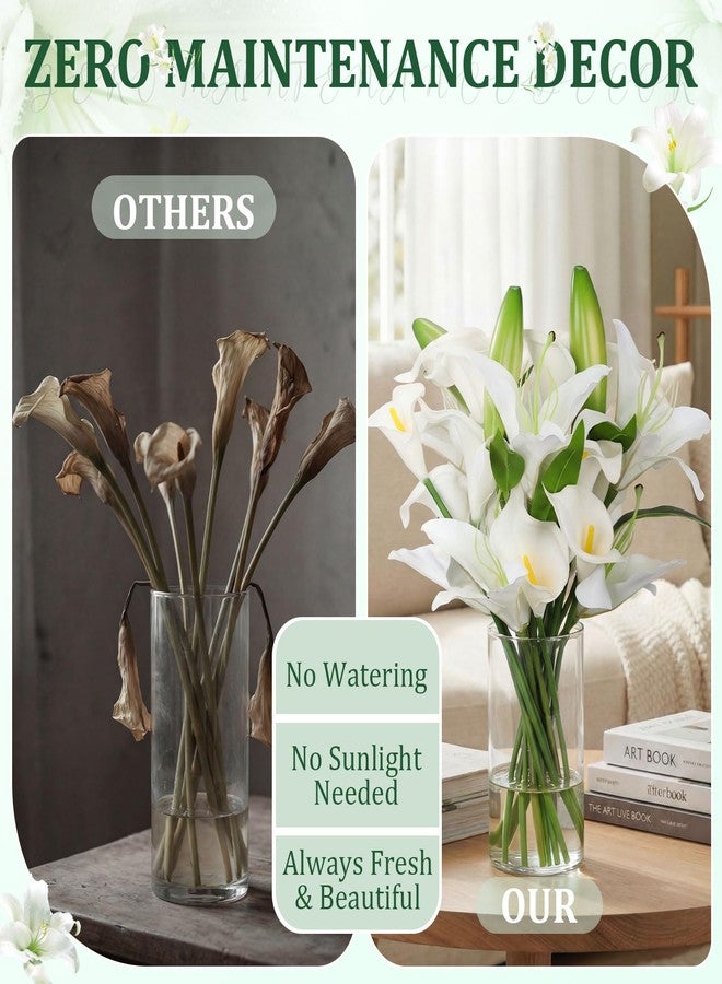 Singhoow 15.74 Inch Artificial Calla Lily Lily Flowers White Fake Flowers Green Bud with Faux Water Realistic Touch for Mother's Day Dining Room Centerpiece Table Wedding Spring Decor - Image 4