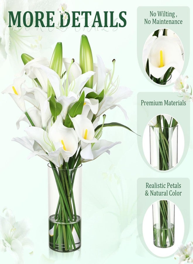 Singhoow 15.74 Inch Artificial Calla Lily Lily Flowers White Fake Flowers Green Bud with Faux Water Realistic Touch for Mother's Day Dining Room Centerpiece Table Wedding Spring Decor - Image 3