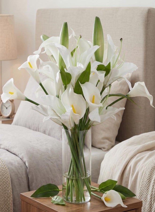 Singhoow 15.74 Inch Artificial Calla Lily Lily Flowers White Fake Flowers Green Bud with Faux Water Realistic Touch for Mother's Day Dining Room Centerpiece Table Wedding Spring Decor - Image 1