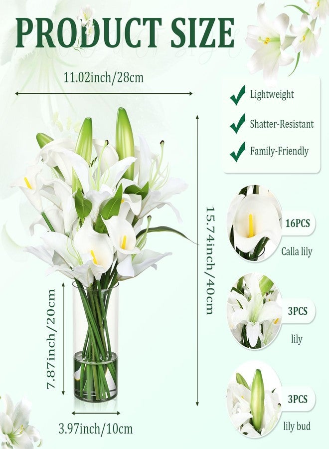 Singhoow 15.74 Inch Artificial Calla Lily Lily Flowers White Fake Flowers Green Bud with Faux Water Realistic Touch for Mother's Day Dining Room Centerpiece Table Wedding Spring Decor - Image 2