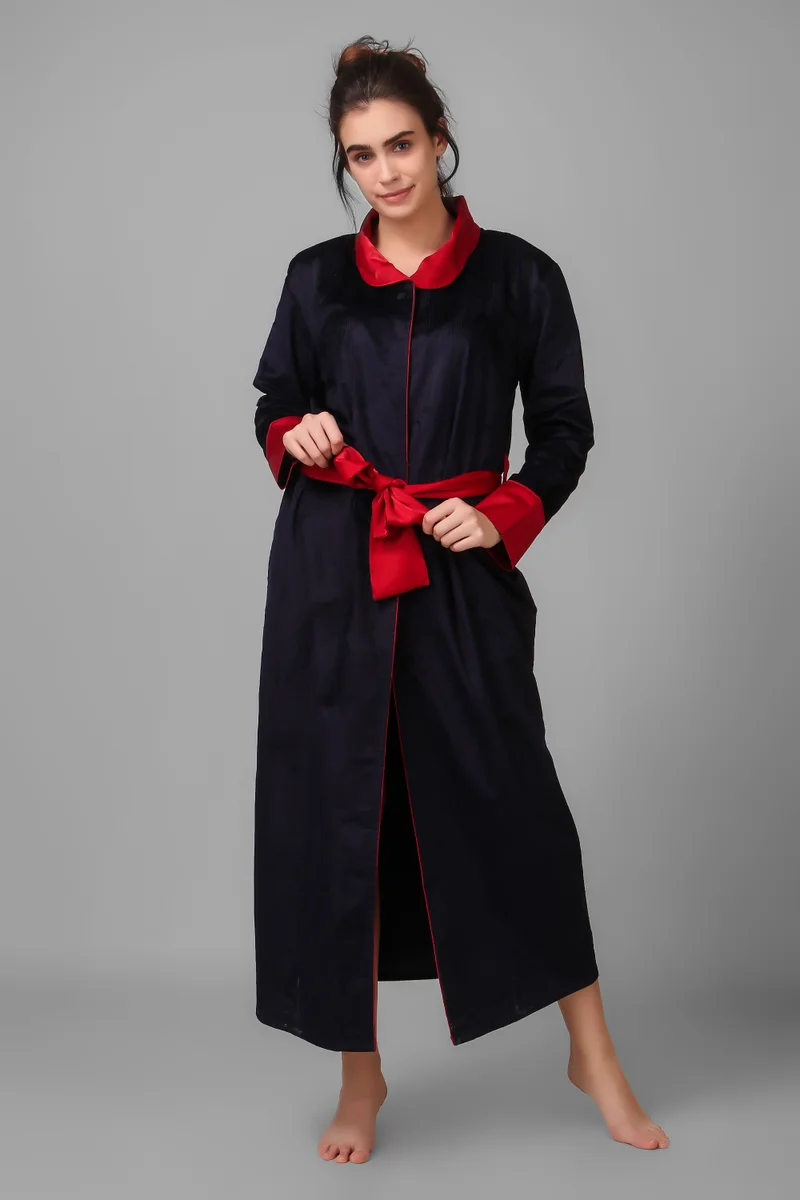 After Dark Yulia, Red & Blue Courduroy Gown