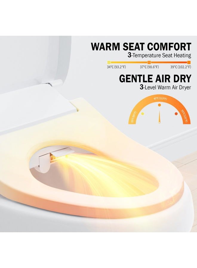 Clirass ZY1001A Electric Smart Bidet Toilet Seat, Warm Water and Adjustable Pressure, Elongated Heated Toilet Seat and Warm Air Drying, Slow Close Lid,Night Light,Wireless Remote,White (Elongated) - Image 4