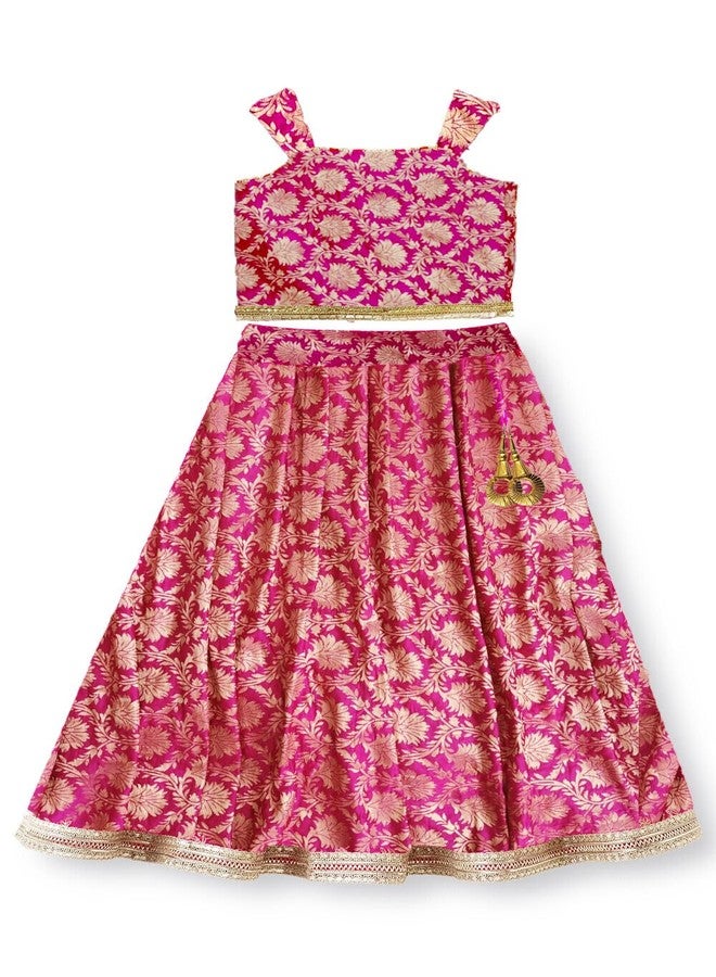 HIBA CREATIONS Baby Girl kids Readymade Banarsi lehenga choli with dupatta set in Rani Pink Color 5-6 Years - Image 4