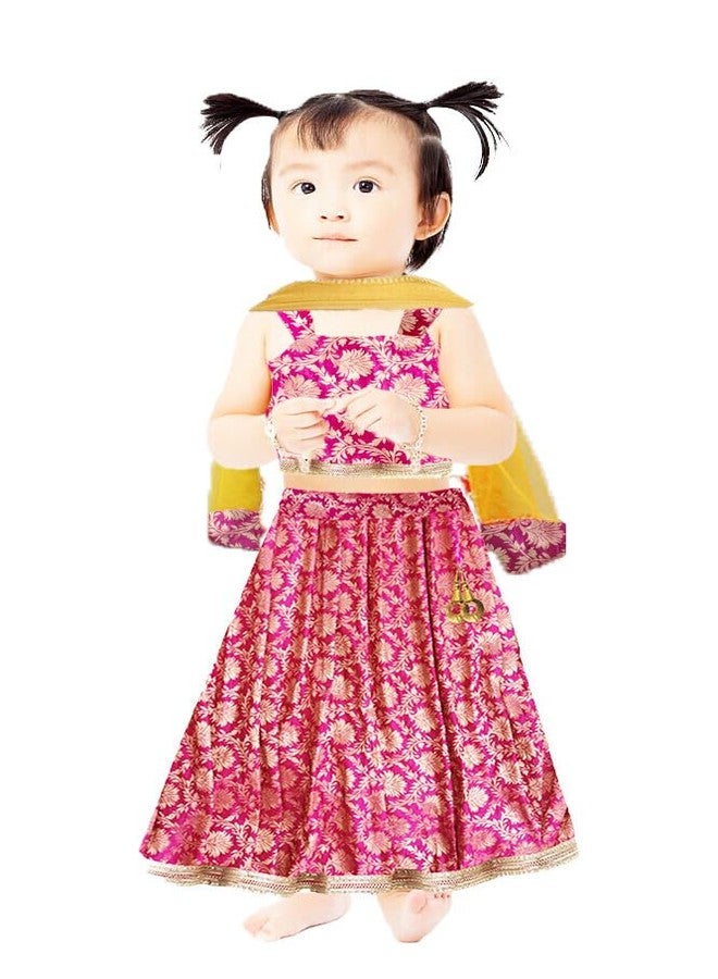 HIBA CREATIONS Baby Girl kids Readymade Banarsi lehenga choli with dupatta set in Rani Pink Color 5-6 Years - Image 2