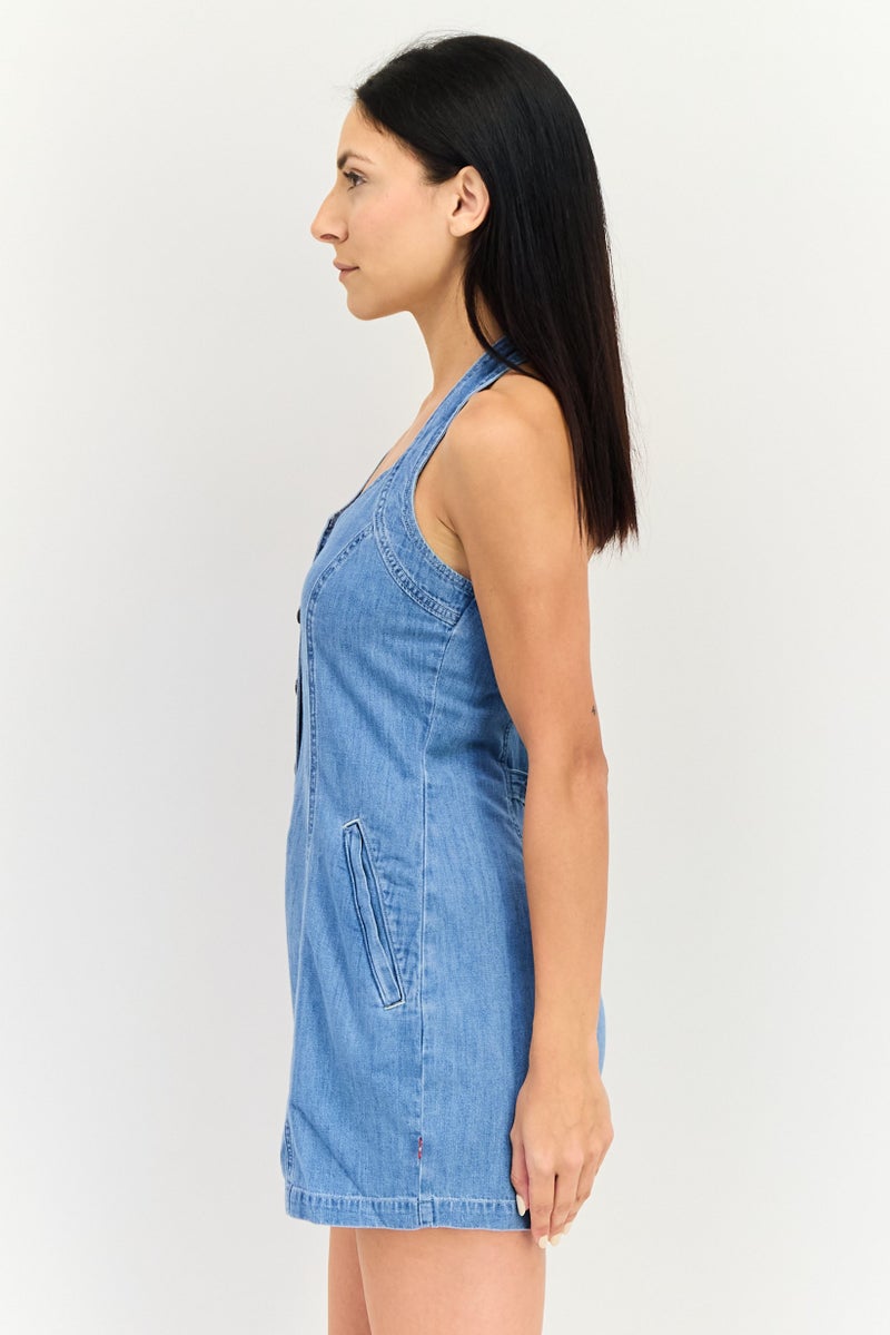 Levi's Women Washed Sleeveless Jumpsuit, Light Blue - Image 3