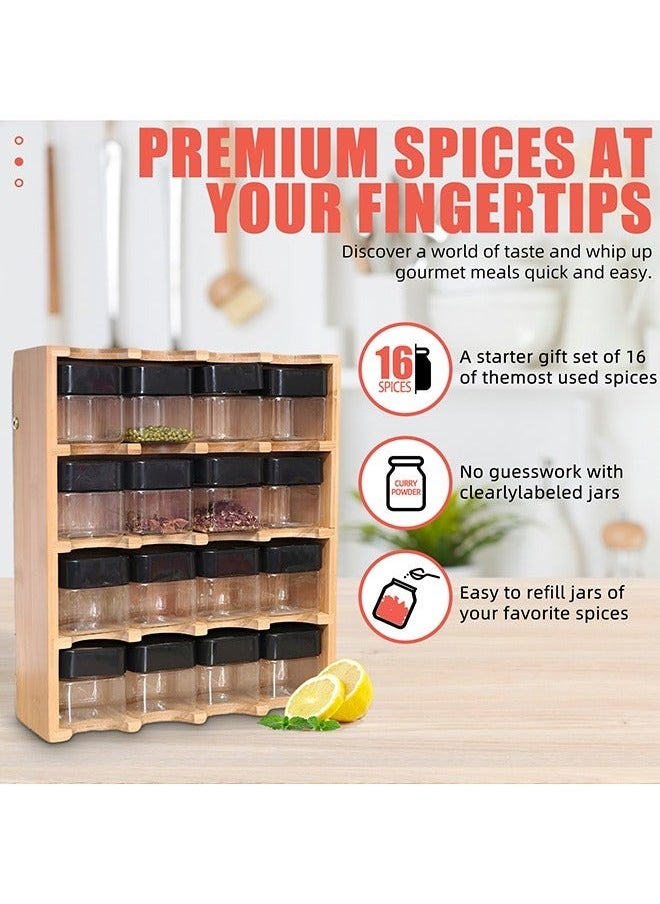 4 Tier Bamboo Spice Jar Organizer Excellent Tiered Wooden Spice Rack with 16 Pcs Empty Spice Jar