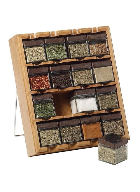 4 Tier Bamboo Spice Jar Organizer Excellent Tiered Wooden Spice Rack with 16 Pcs Empty Spice Jar