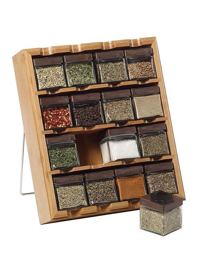 4 Tier Bamboo Spice Jar Organizer Excellent Tiered Wooden Spice Rack with 16 Pcs Empty Spice Jar