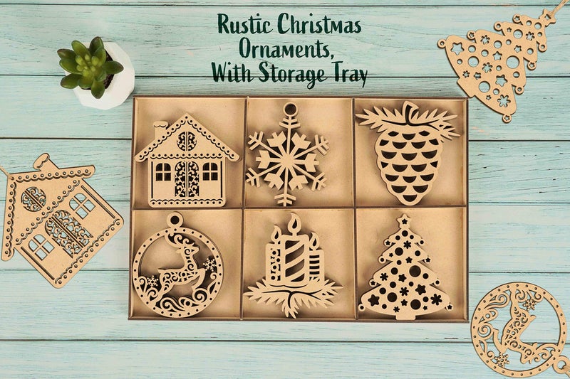 Inkdotpot 18pcs Wooden Christmas Ornaments, Unfinished Wooden Laser Cutouts Snowflakes/Tree Shaped Embellishments Hanging Ornament for Christmas Decorations- Tree Decor- Kids Crafts DIY - Image 3