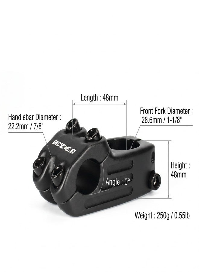 BICYCGEAR 22.2 Bike Stem 48mm 0 Degree Short Stem Aluminum Forged Bicycle Handlebar Stem for E Bike Dirt Bike PitBike, BMX, MTB, Sand Blasted, 7/8 inch - Image 2