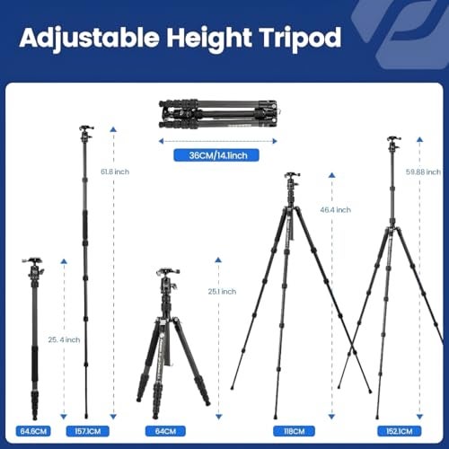 Fotopro X-Go E2 Professional Carbon Fiber 59.88in/152CM Camera Travel Tripod with Monopod, FPH-42Q 360° Ball Head,1/4 inch Quick Release Plate and Bag for DSLR Camera (Payload 8KG) - Image 3