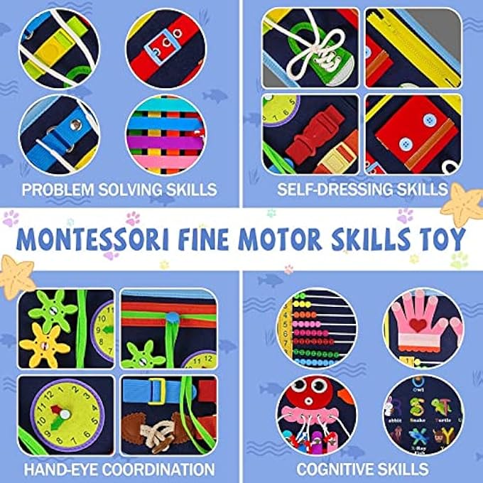 BUSY BOARD MONTESSORI TOY FOR 1 2 3 4 YEAR OLD TODDLERS, TODDLER TRAVEL TOYS FOR PLANE CAR, QUIET BOOK, SENSORY TOYS FOR TODDLERS 2 3 4, MONTESSORI TOYS FOR TODDLER (BLUE) - Image 5