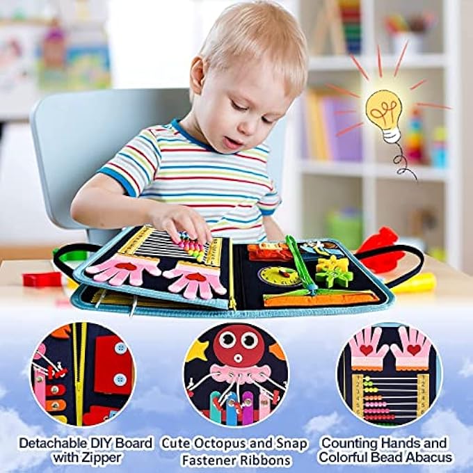 BUSY BOARD MONTESSORI TOY FOR 1 2 3 4 YEAR OLD TODDLERS, TODDLER TRAVEL TOYS FOR PLANE CAR, QUIET BOOK, SENSORY TOYS FOR TODDLERS 2 3 4, MONTESSORI TOYS FOR TODDLER (BLUE) - Image 4