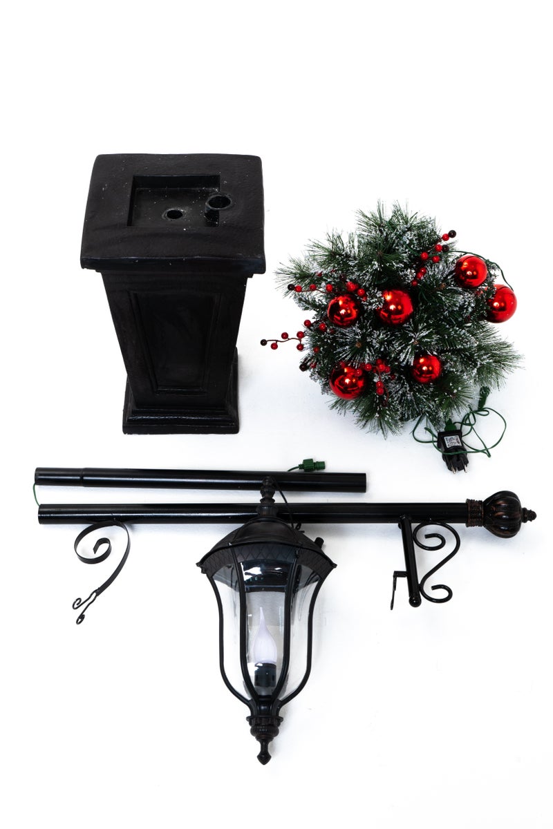 Christmas Lamp Post, Hanging Light & 50 Rice Lights, Greenery, 7ft - Image 3