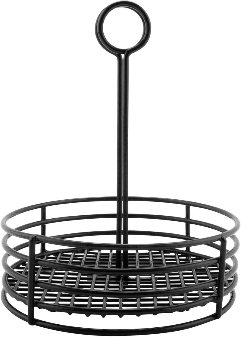 Get G.E.T. 4-31855 Black Round Stainless Steel Condiment Caddy Iron Polyethylene Coated Table Caddies Collection, 7.5" - Image 3
