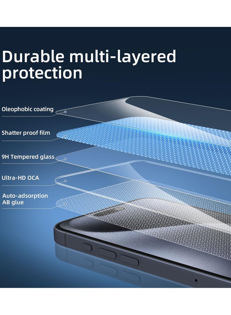 3 عبوات مصممة لهاتف iPhone 15 Pro Max، (6.7 بوصة) واقي شاشة من الزجاج المقسى، صديق للحافظة ومقاوم للغاية - Image 3