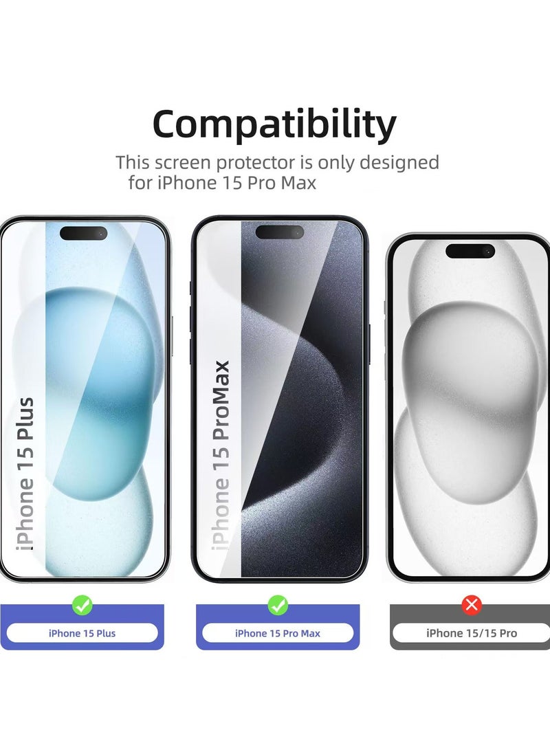 3 عبوات مصممة لهاتف iPhone 15 Pro Max، (6.7 بوصة) واقي شاشة من الزجاج المقسى، صديق للحافظة ومقاوم للغاية - Image 2