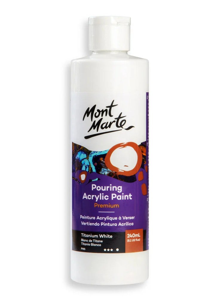 Mont Marte Premium Pre-mixed Pouring Acrylic Paint Titanium White 240ml Content  - Image 1