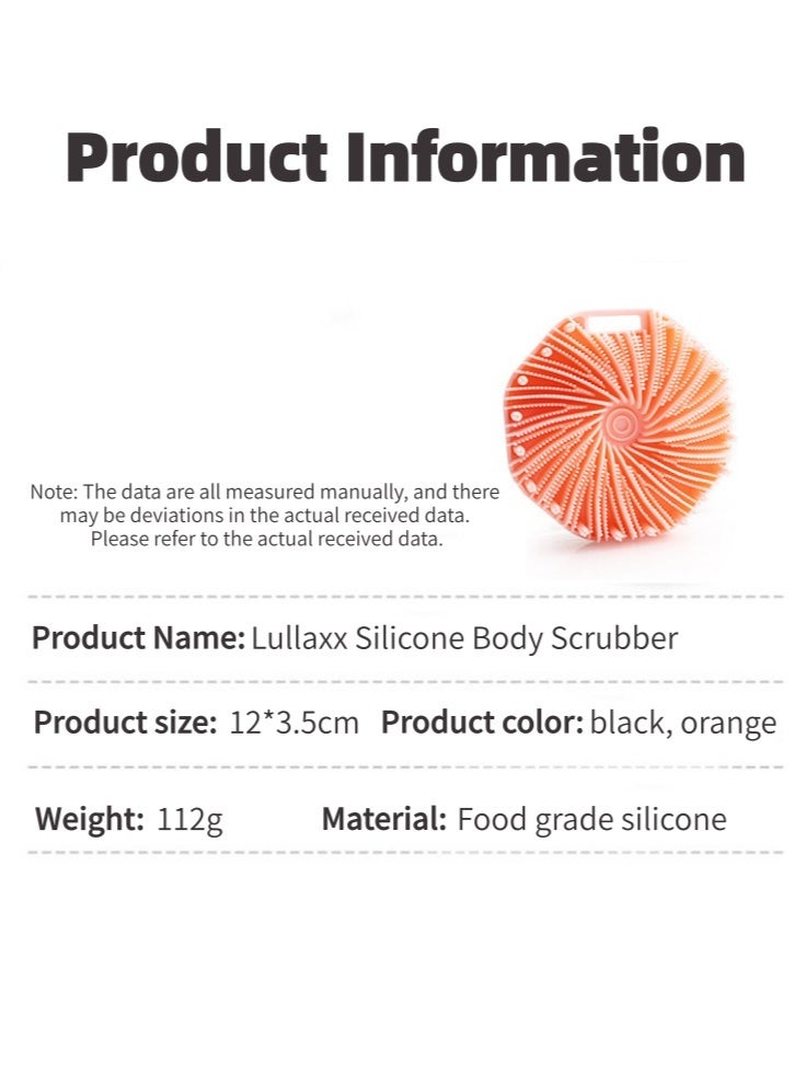 Lullaxx 2PCS Silicone Bath Brush, Body Scrub Brush, Lathers Quickly, Gently Exfoliates, Suitable For All Skin Types (Black And Orange) - Image 3