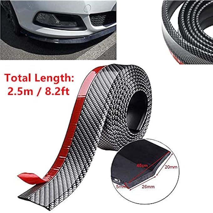 BoYeeBo Universal Car Front Bumper Protector Self-Adhesive Auto Splitter Body Spoiler Skirt Rubber Bumper Lip Trim Spoiler, 2.5M/8.2ft (Carbon Fiber-Black) - Image 2