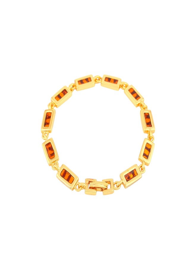 Estele Brown Stone Shining Rectanglur Link Bracelet for Women - Image 2