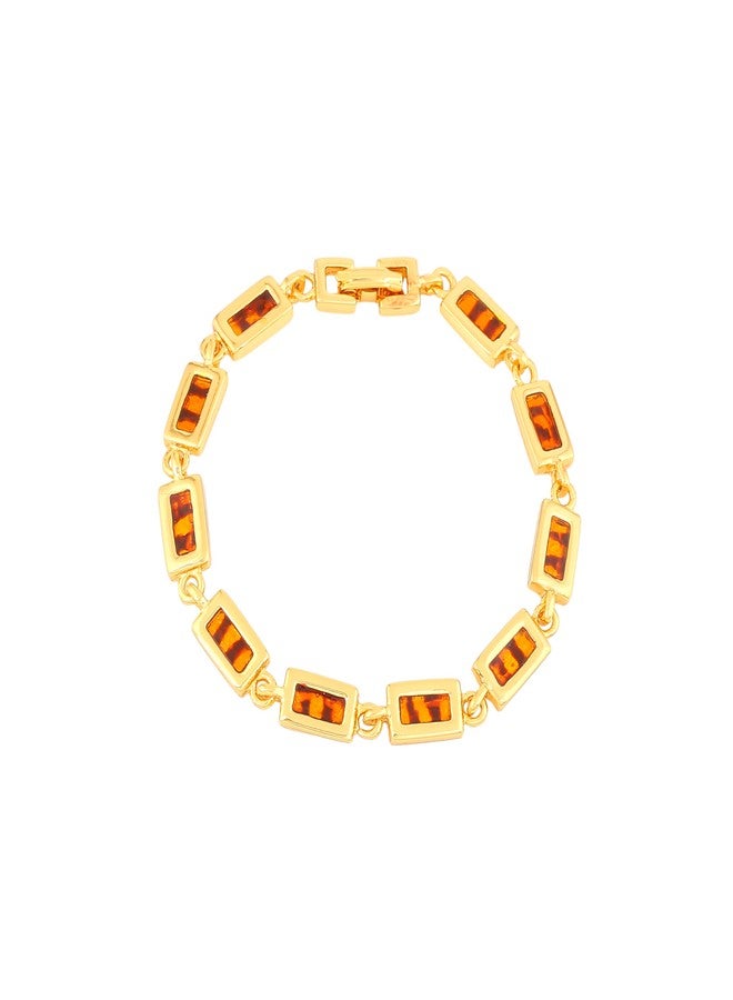Estele Brown Stone Shining Rectanglur Link Bracelet for Women - Image 1