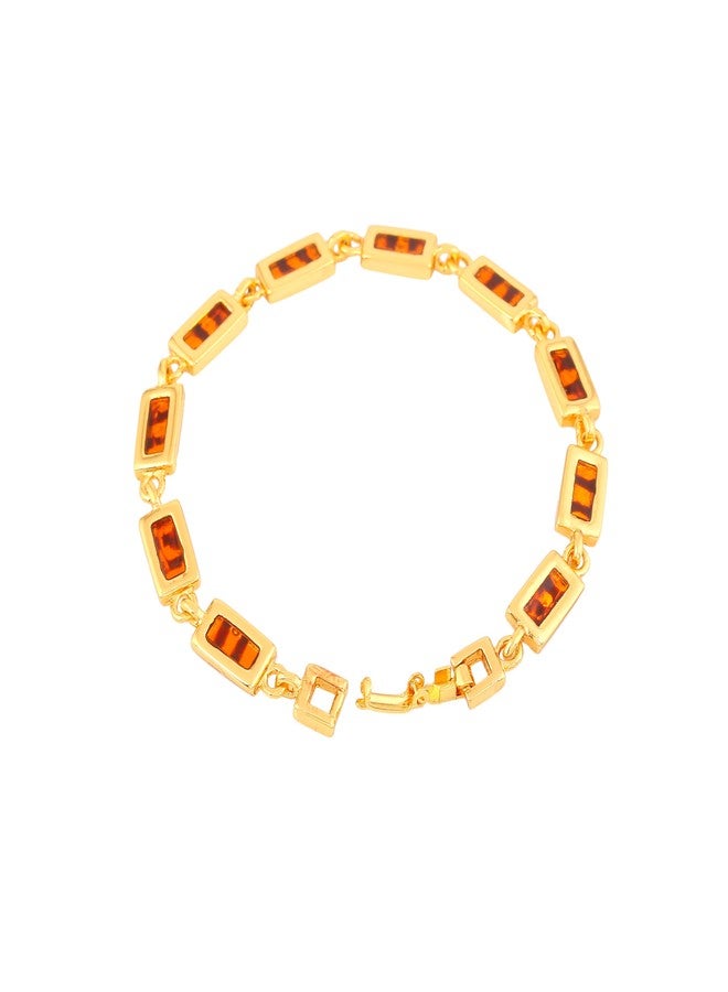 Estele Brown Stone Shining Rectanglur Link Bracelet for Women - Image 3